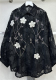 Women Turndown Collar long-sleeved flower diamond shirt