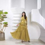 Women Solid irregular lace pleated Top and Skirt two-piece set