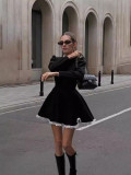 Women elegant lace Patchwork Knitting dress