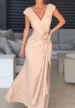 Women's Chic Elegant V-neck Sleeveless Slit Hollow Slim Waist Slim Evening Dress Women's Chic Elegant V-neck Sleeveless Slit Hollow Slim Waist Slim Evening Dress