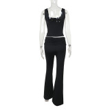 Women casual crop tank top and Pants two-piece set