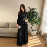 Women Solid irregular lace pleated Top and Skirt two-piece set