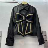 Women long-sleeved Patchwork Knitting shirt bow shirt