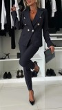 Women Casual Solid pocket Blazer and Pant two-piece set