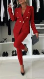 Women Casual Solid pocket Blazer and Pant two-piece set