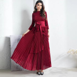 Women Solid irregular lace pleated Top and Skirt two-piece set