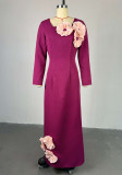 Women's Spring Chic Elegant Square Neck Flower High Waist Slim Fit long Dress