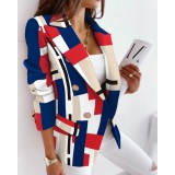 Women Autumn and Winter Long Sleeve Double-Breasted Printed Suit