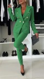 Women Casual Solid pocket Blazer and Pant two-piece set