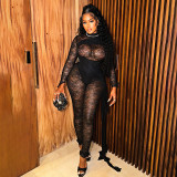 Fashionable women's autumn sexy mesh Jumpsuit