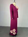 Women's Spring Chic Elegant Square Neck Flower High Waist Slim Fit long Dress