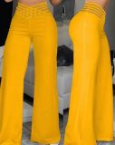 Women Hollow Belt Casual Wide Leg Pants