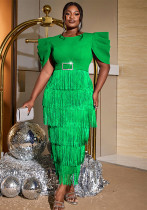 Women flowing wide shoulder tassel skirt party formal party dress