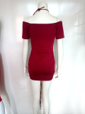 Women Off Shoulder Halter Neck Drawstring Pleated Bodycon Dress