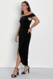 Chic elegant Off Shoulder slit Velvet dress