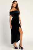 Chic elegant Off Shoulder slit Velvet dress