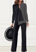 Women's autumn fashion loose elegant long sleeve color matching two piece pants set