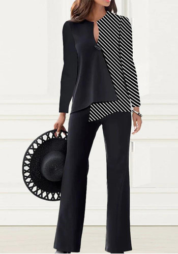 Women's autumn fashion loose elegant long sleeve color matching two piece pants set