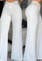 Women Hollow Belt Casual Wide Leg Pants Women Hollow Belt Casual Wide Leg Pants