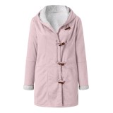 Winter solid color Casual button cardigan warm hooded women's coat