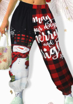 Women Christmas snowflake plaid print Casual bloomer Pants