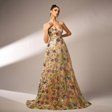 Women Sleeveless strap Formal Party Sequin Evening Dress