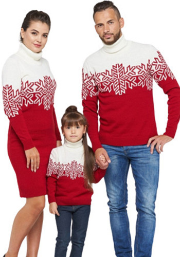 parent-child family wear jacquard pullover high-neck sweater Christmas clothing