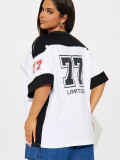 Autumn loose fashion Casual contrast color sports top print short-sleeved Jersey