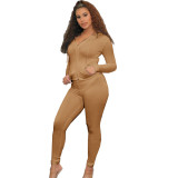 Women Casual Sports Running Fitness Zippered Hooded Top Long Pants Two-piece Set