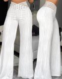 Women Summer Casual Pleated Hollow Wide Leg Pants