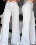 Women Hollow Belt Casual Wide Leg Pants