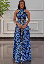 Printed Slim Waist Slit A-line Dress Printed Slim Waist Slit A-line Dress