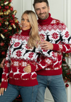 Christmas men's and women's couples wear Christmas elk jacquard long sleeve turtleneck sweater