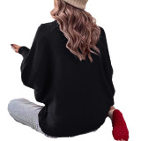 Women red high-neck Bat Sleeves sweater