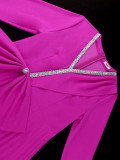 Women autumn and winter diamond v-neck bow party formal party pleated dress
