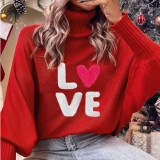 Women red high-neck Bat Sleeves sweater