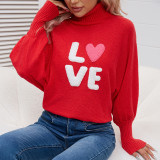 Women red high-neck Bat Sleeves sweater