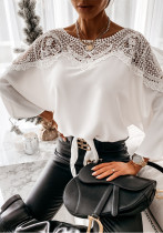 Loose chiffon bat long sleeve Lace Patchwork shirt for women