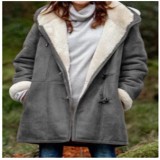 Winter solid color Casual button cardigan warm hooded women's coat