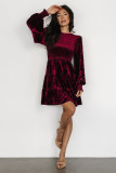 Women's long sleeve ruffle Round Neck short velvet dress