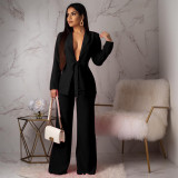 Women Lace-up Blazer and Pants Two-piece Set