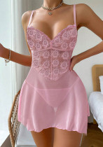 sexy lingerie Pink strap lacemesh night dress