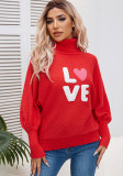 Women red high-neck Bat Sleeves sweater