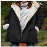 Winter solid color Casual button cardigan warm hooded women's coat