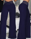 Women Hollow Belt Casual Wide Leg Pants