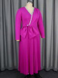 Women autumn and winter diamond v-neck bow party formal party pleated dress
