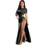 Women Drawstring Lace-up Dress Casual Beach Long Dress