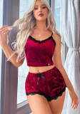 sexy lingerie Lace velvet strap two piece shorts set pajamas