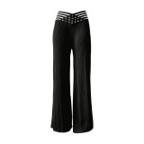 Women Summer Casual Pleated Hollow Wide Leg Pants