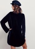 Autumn jacket women's V-neck loose long-sleeved velvet shirt dress